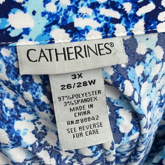 Catherines 3X 26/28W Blue Leopard Collared Button Front Shirt Top Blouse Plus - Picture 3 of 3